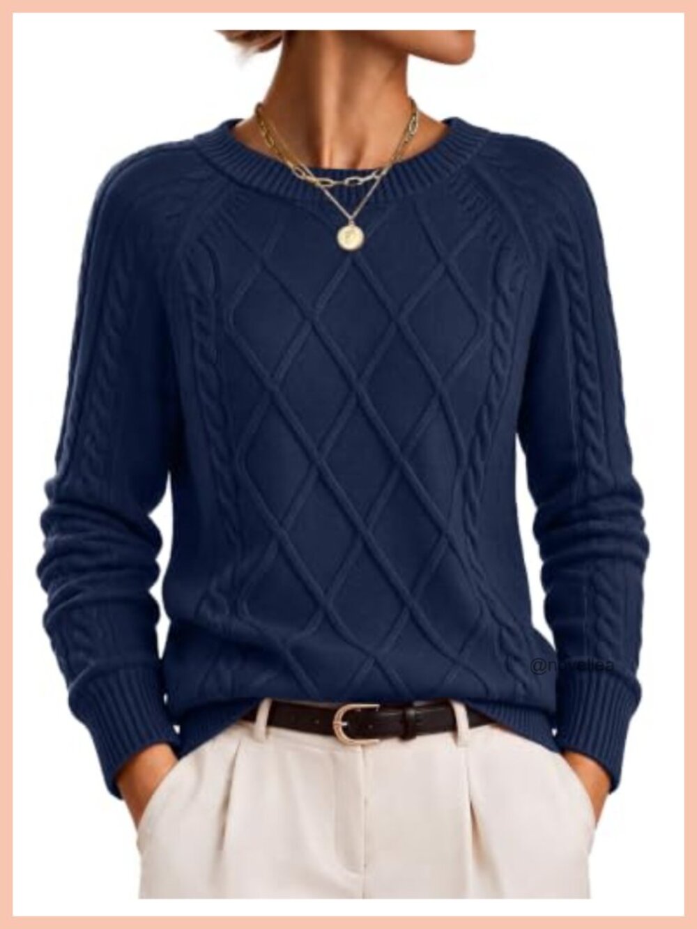 Cable Knit Crew Neck Long Sleeve Pullover Sweater
